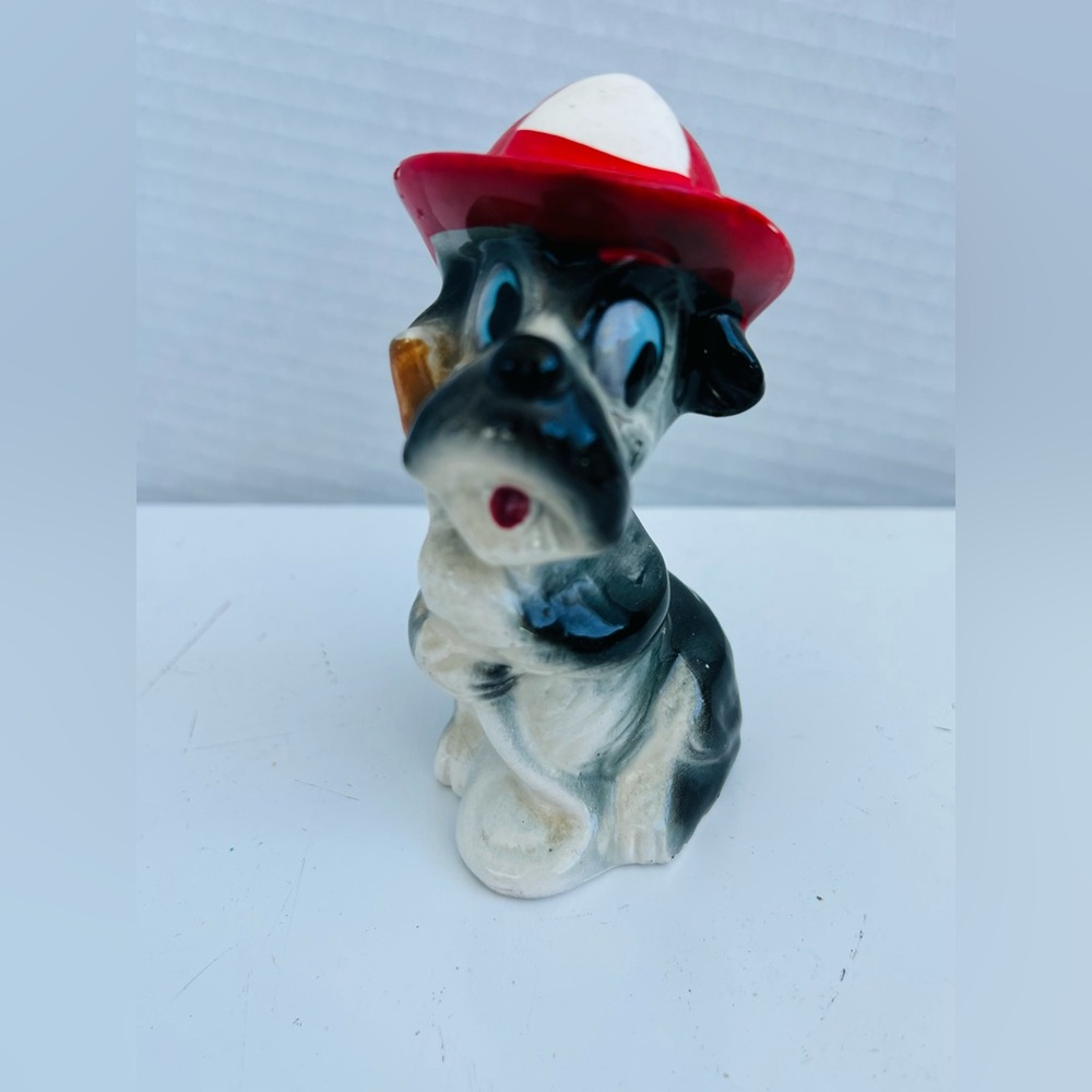 Vintage Ceramic Firehouse Dog Figurine with Axe - Schnauzer